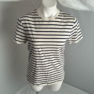 J Crew navy blue and off-white striped slim washed short sleeve t-shirt